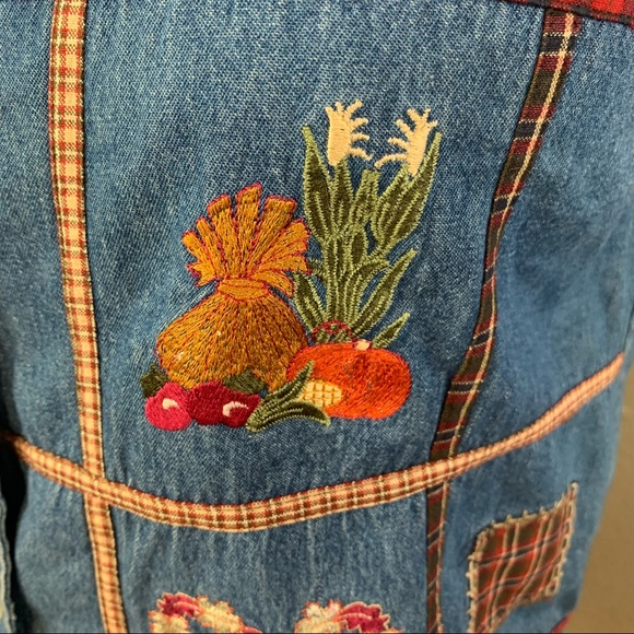 vintage Bobbie Brooks ugly Fall patchwork embroidered chambray button front vest - Picture 5 of 13